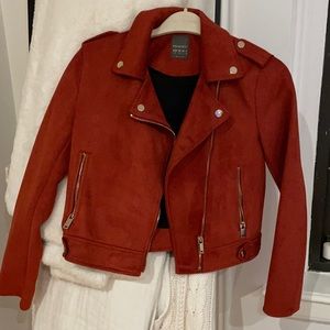 Orange Suede Moto Jacket